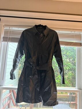 Bershka Black Leather Tie-Waist Trench
